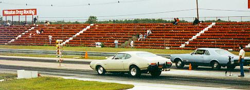66 Olds Starfire on the dragstrip